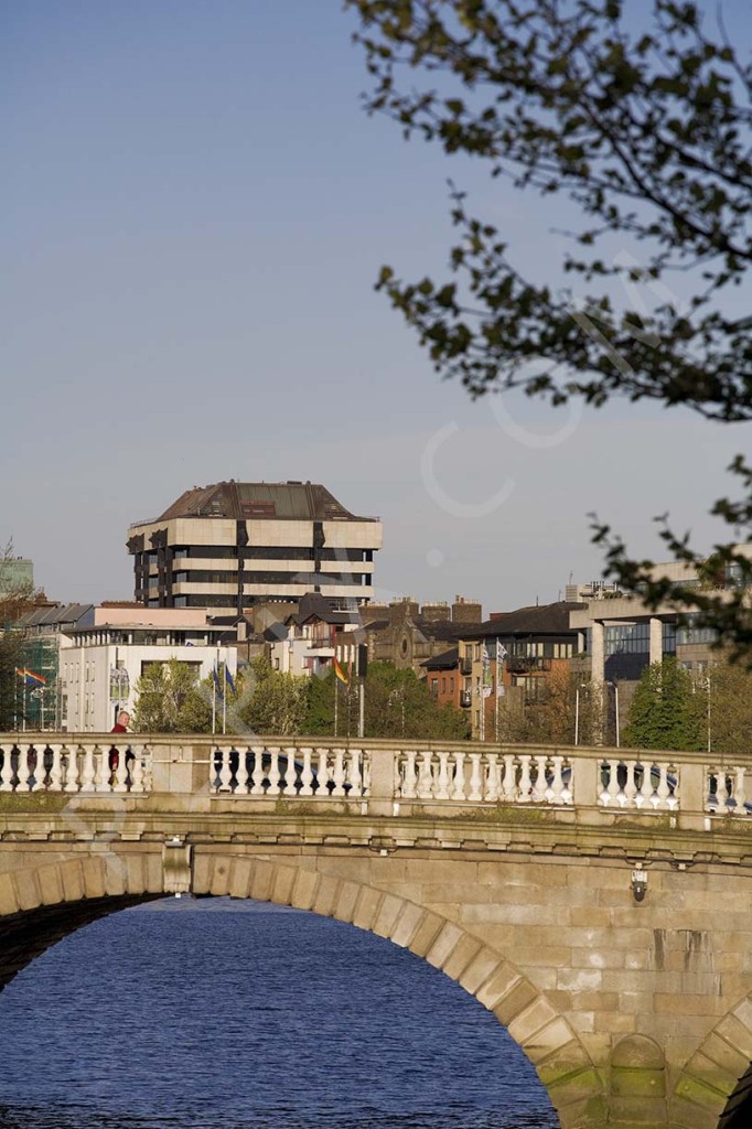 The Central Bank Dublin Ireland with The Mellows Bridge over The River Liffey in the foreground