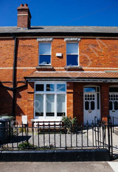 Period restoration house red brick front elevation enterance iron fence