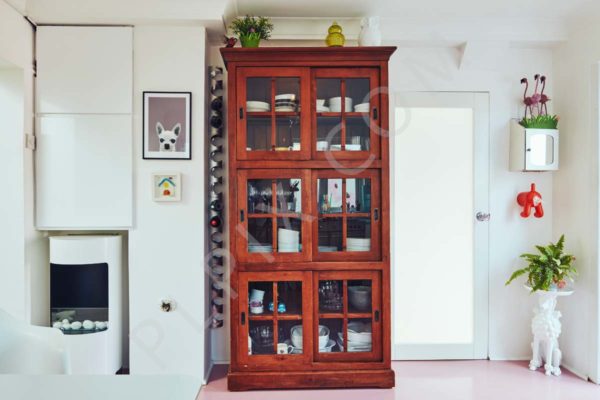Kitchen restoration storage fire place artwork cabinet with glass front
