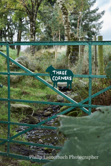 Exterior detail of gate with field name river gate