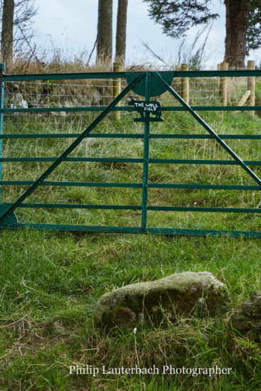 Exterior gate with field name grass